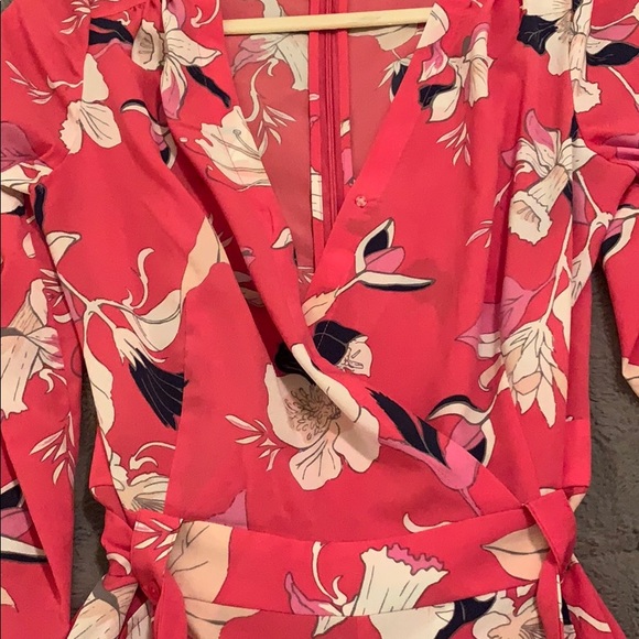 Multi color floral silk romper with waist tie. - Picture 1 of 4